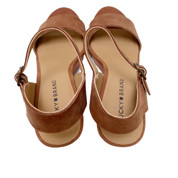 Luck Brand LK-Trisa Heeled Sandals Size 9/40 Leather Upper Brown Wooden Heel - Picture 8 of 12